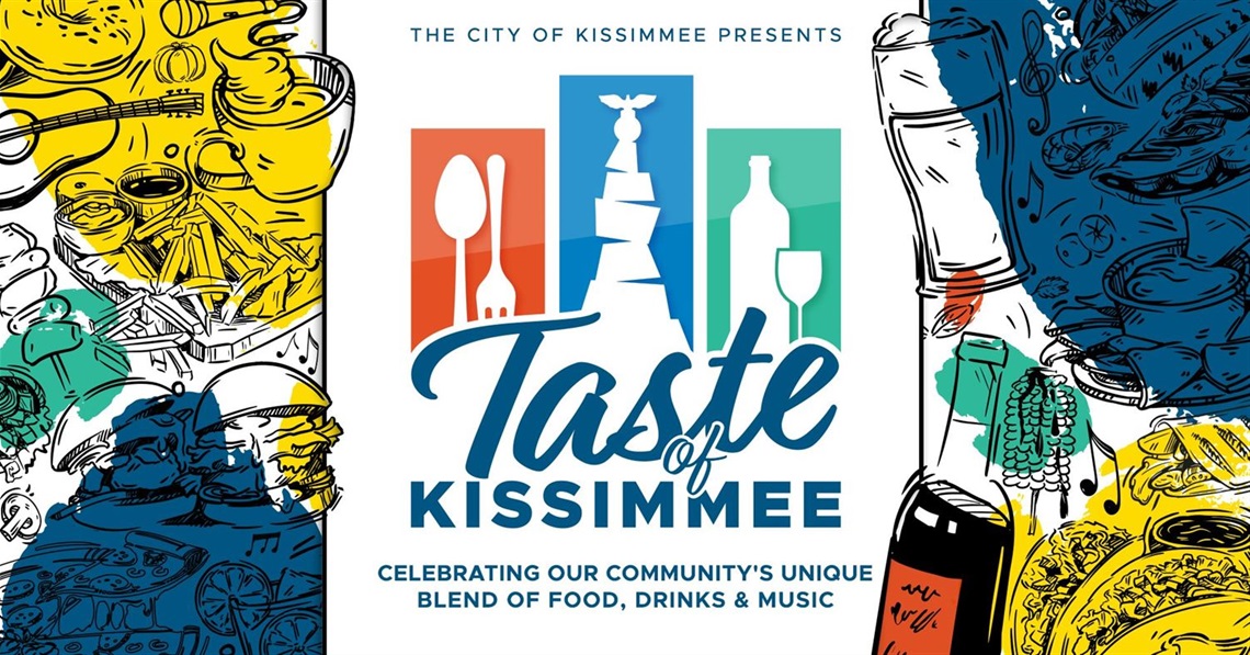This is the Taste of Kissimmee logo with a background
