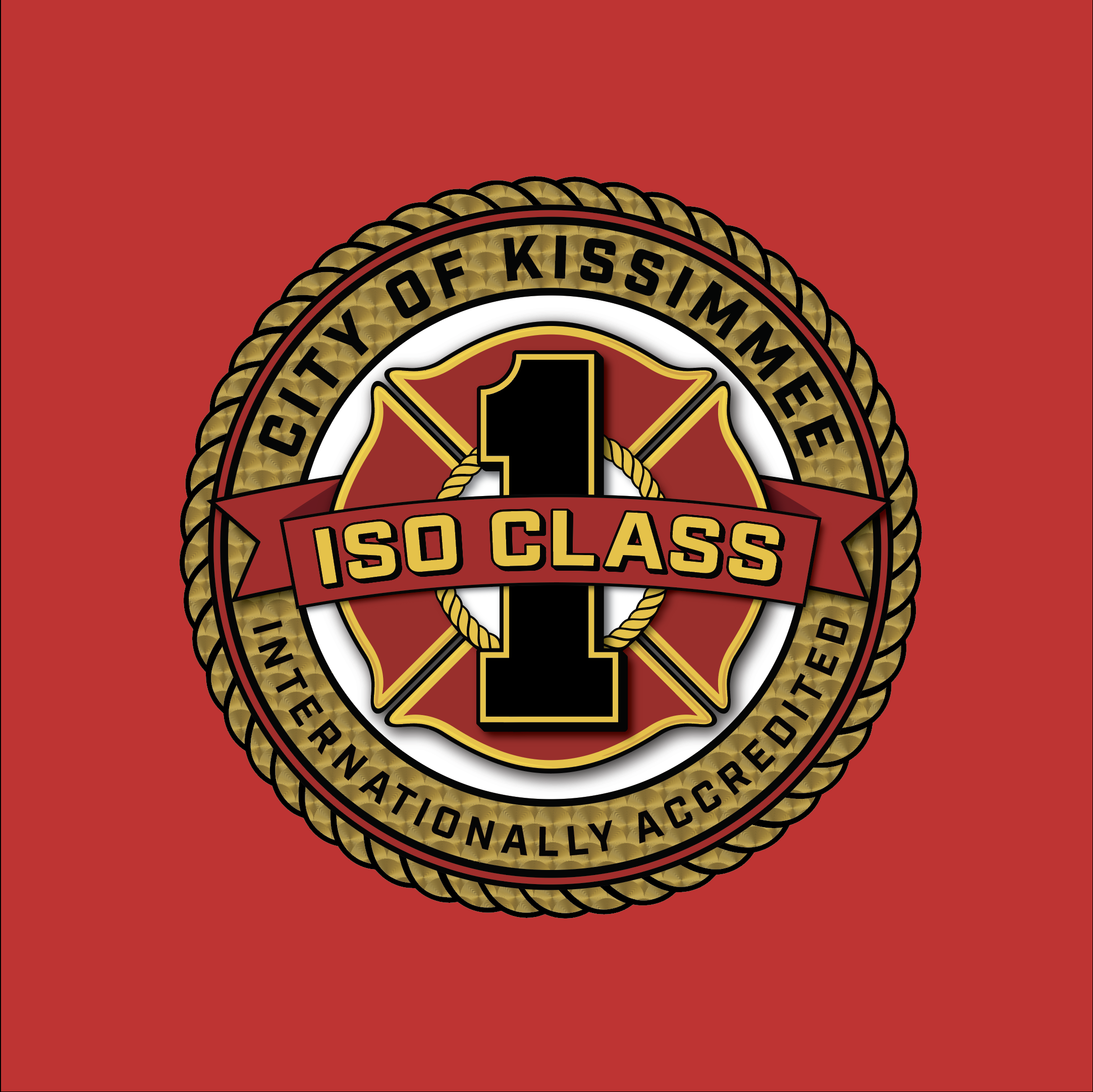 Seal recognizing Kissimmee Fire Department's KFD International Accreditation and ISO Class 1 Status